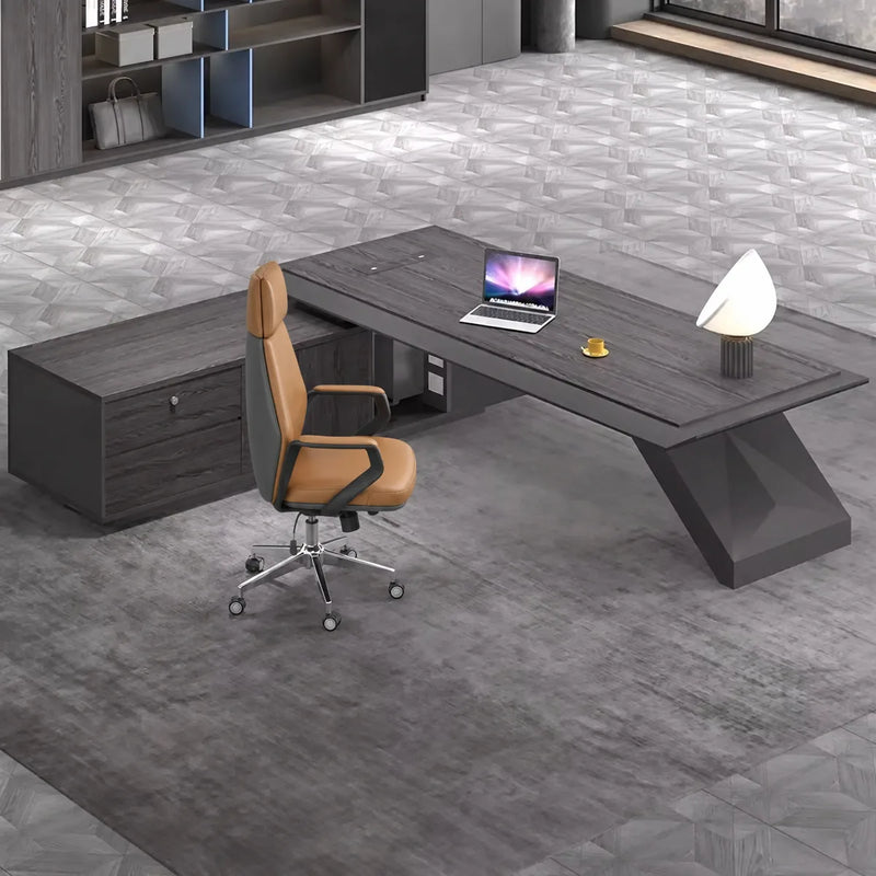 Krosno desk from above with lamp and tan chair