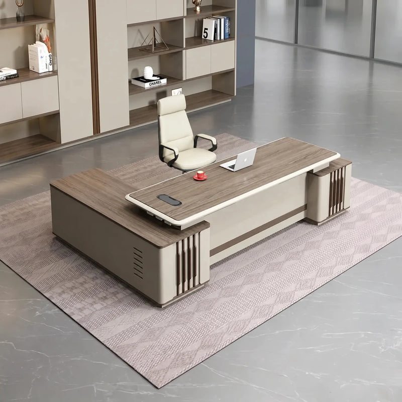 Lauder desk in walnut in a bright gallery office with red mug