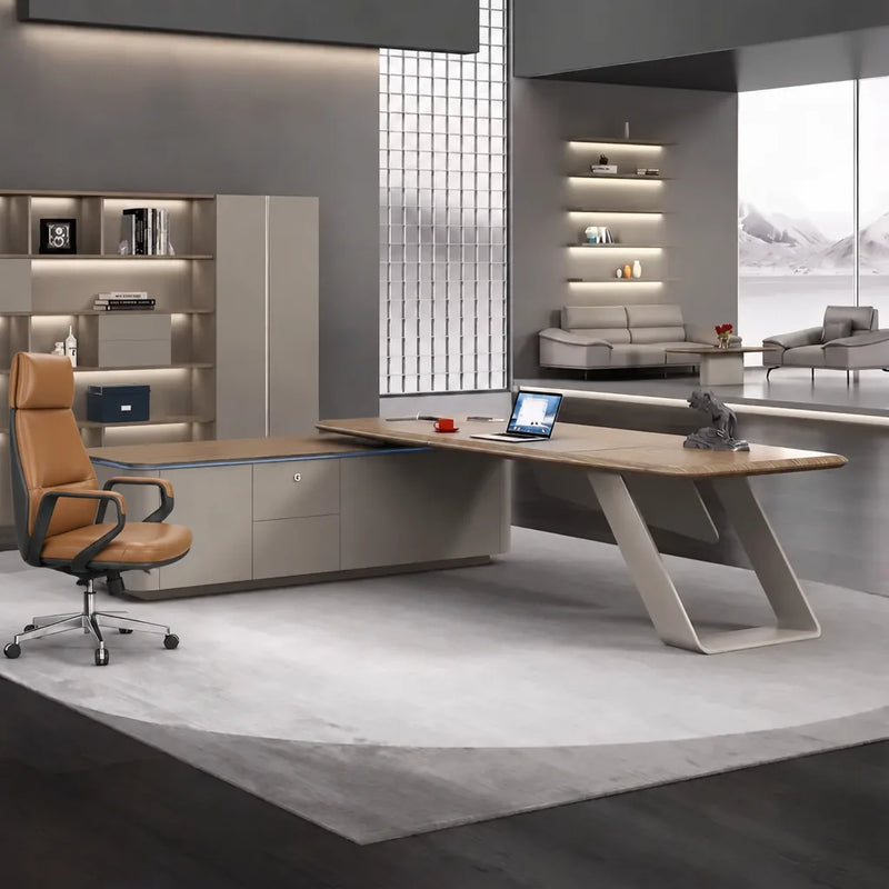 Laurier desk with cognac leather chair in an executive suite
