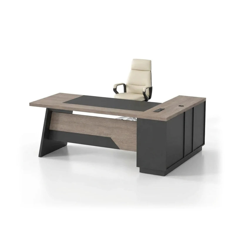Linton desk in mahogany with charcoal stone-look panels