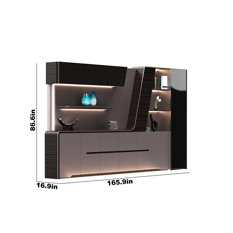 Lucia · Modern Office Shelves w/ Lighting & Storage