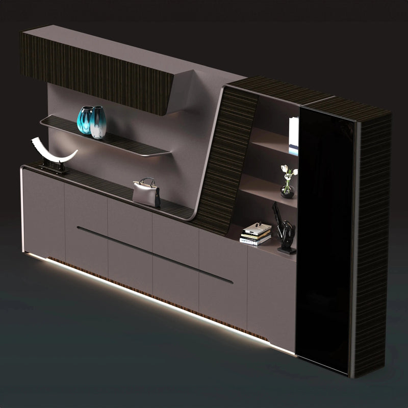 Lucia · Modern Office Shelves w/ Lighting & Storage
