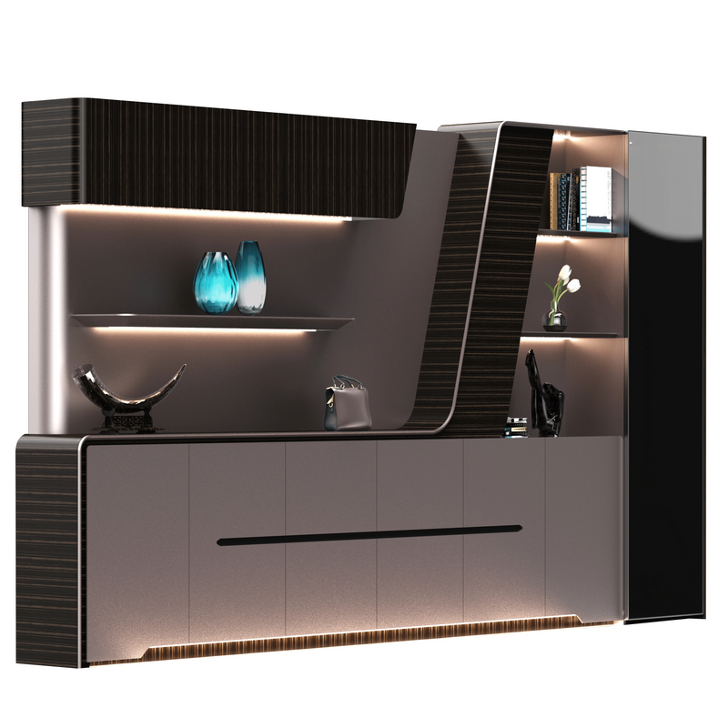 Lucia · Modern Office Shelves w/ Lighting & Storage