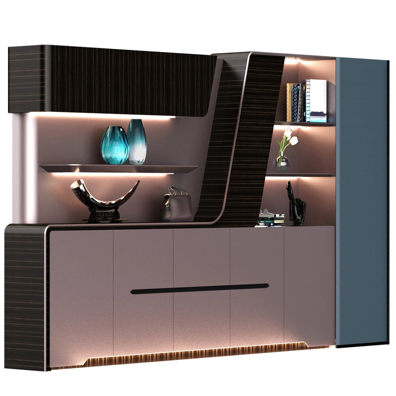 Lucia · Modern Office Shelves w/ Lighting & Storage