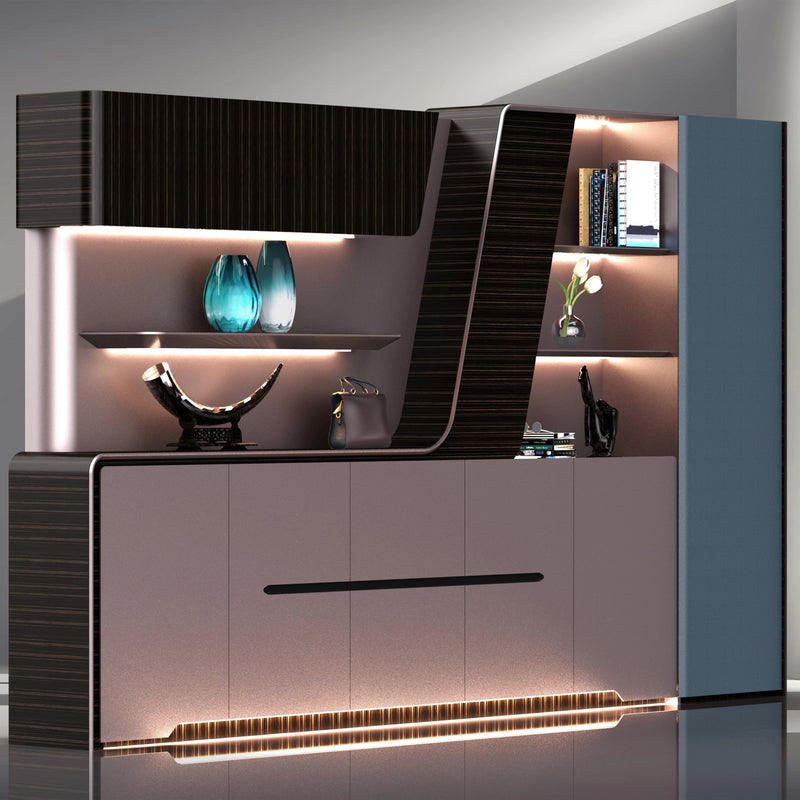 Lucia · Modern Office Shelves w/ Lighting & Storage