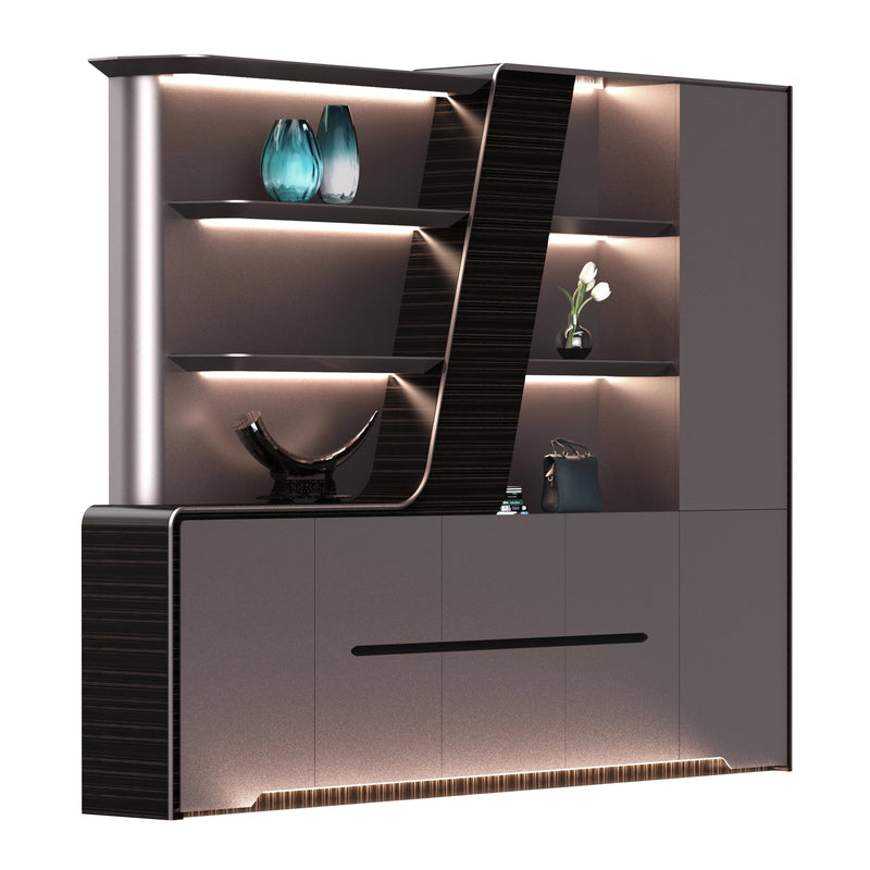 Lucia · Modern Office Shelves w/ Lighting & Storage