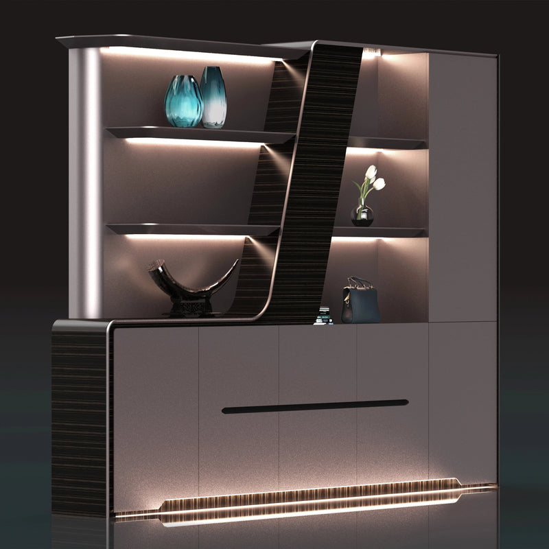 Lucia · Modern Office Shelves w/ Lighting & Storage