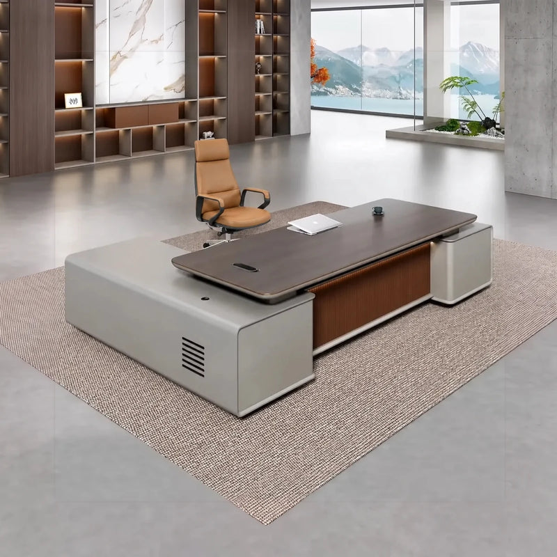 Magill desk, right return, in a lakeside CEO office