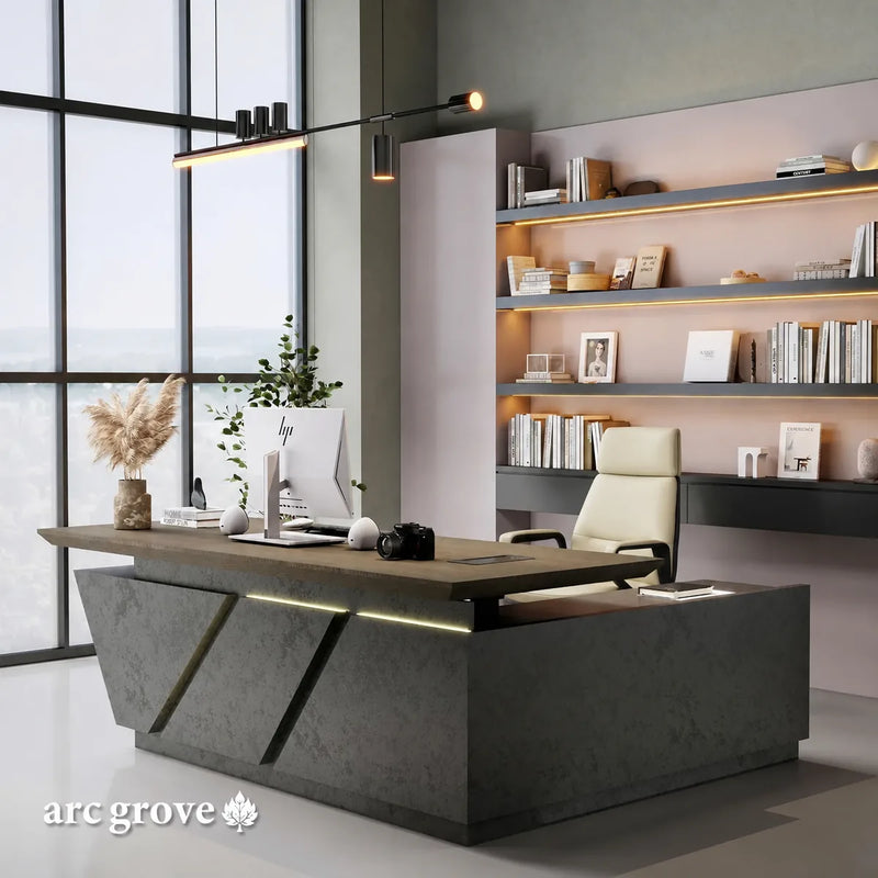 Maverick desk with camera and monitor in a bright loft office