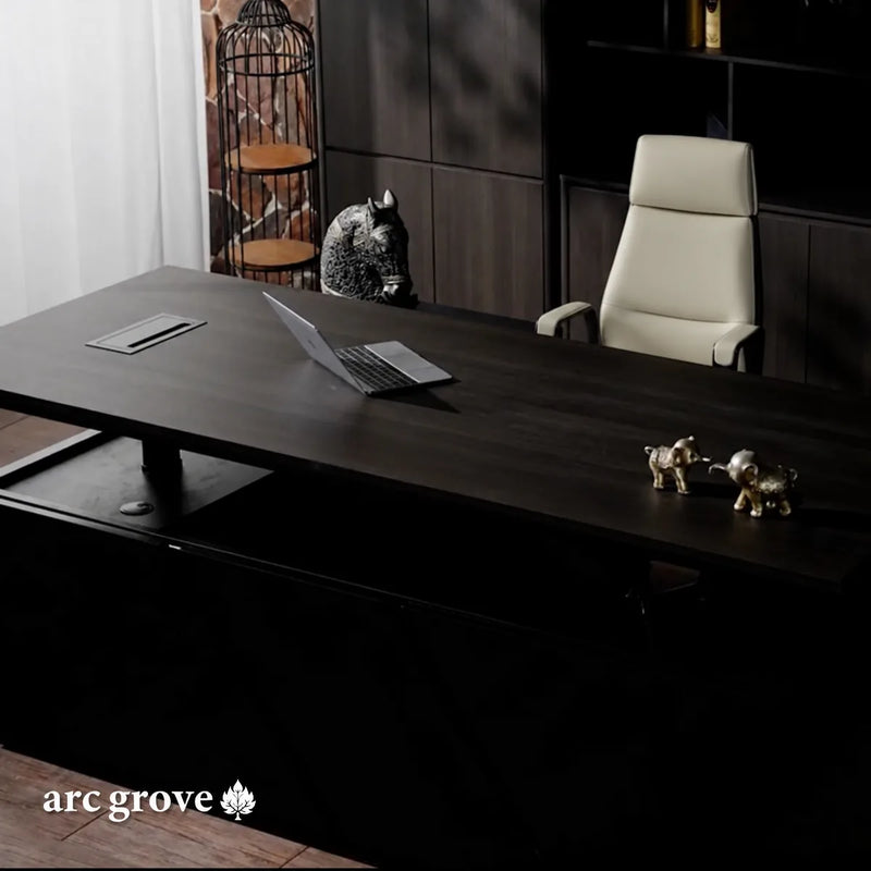 Maverick desk with laptop in a moody office corner