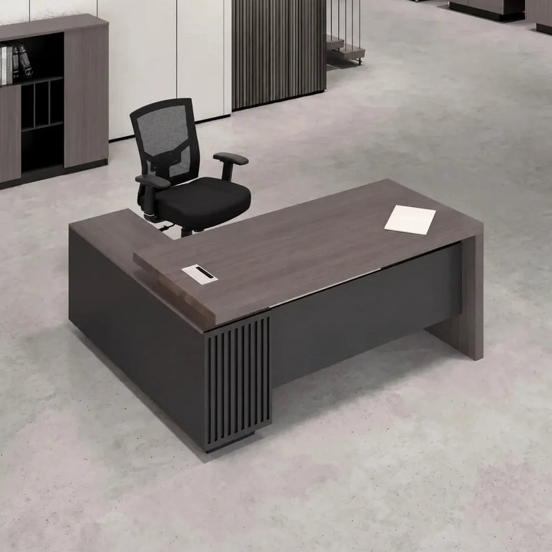 Mercer desk, right return, from above with mesh chair