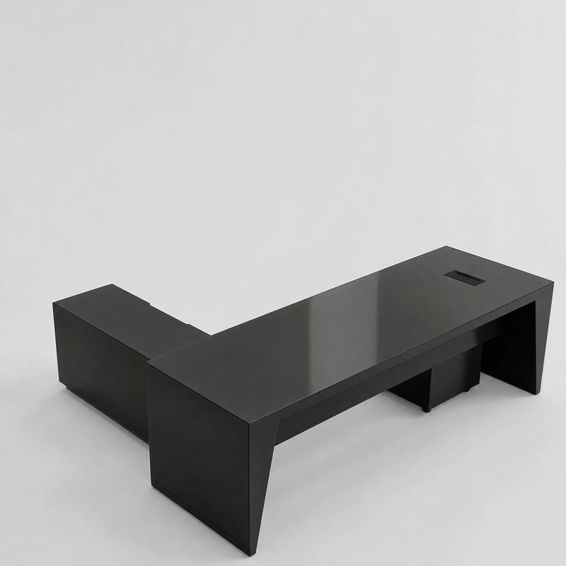 Newton · Executive Desk w/ Mobile Storage — Glossy Black