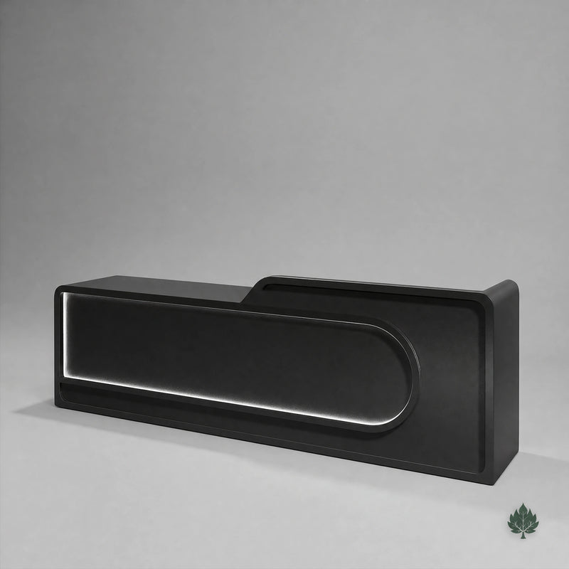 Nyssa · Front Reception Desk — Glossy Black, Right Configuration