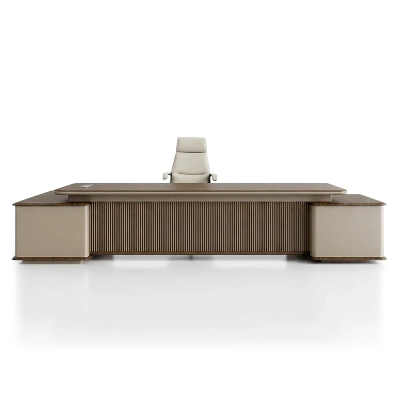 Sussex executive desk in beige and oak with fluted lit front