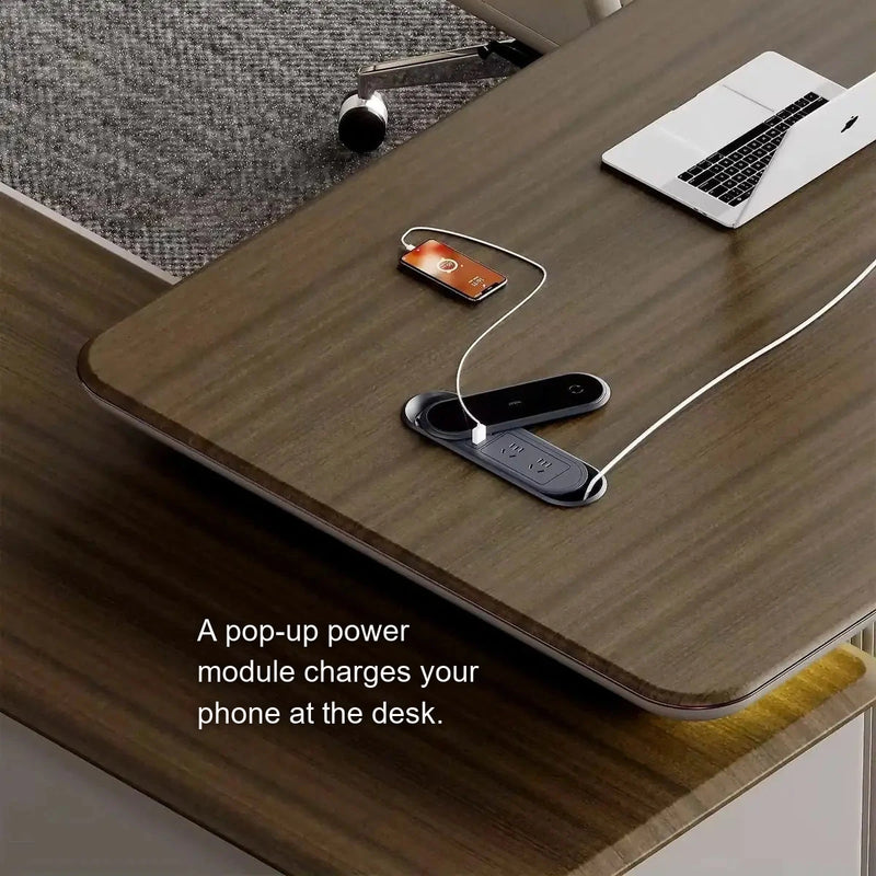 Close-up of the pop-up power module on the Sussex desk