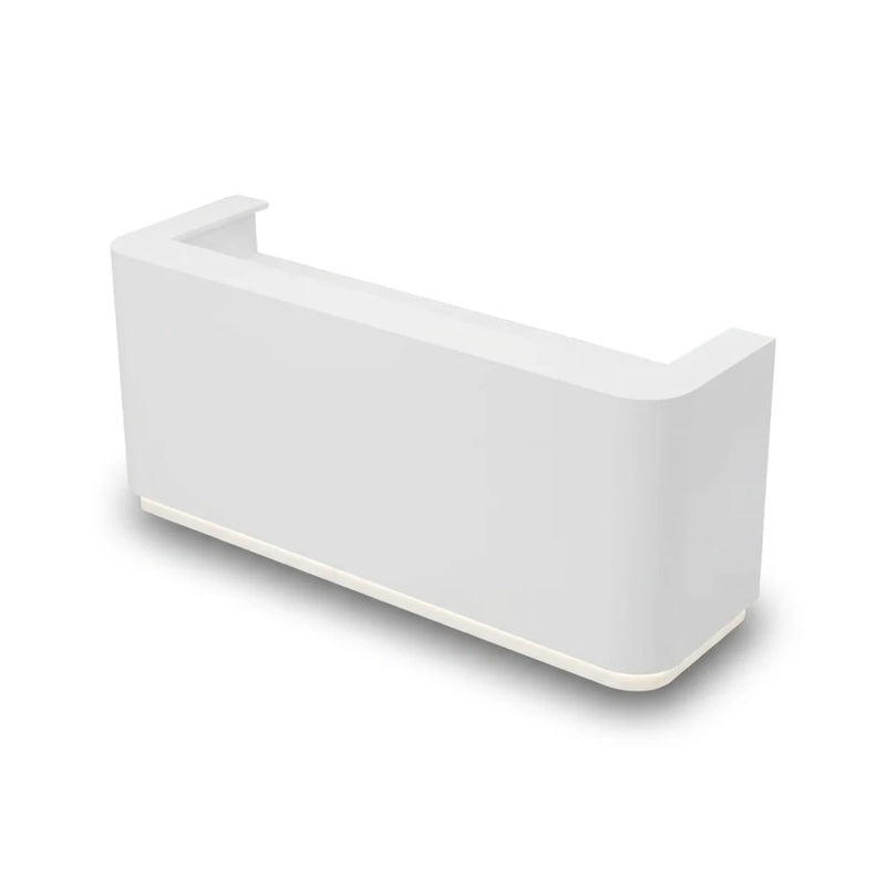 Arlune reception desk in glossy white, base configuration, studio view
