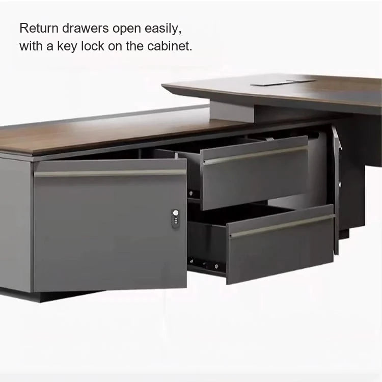 Finley return drawers open, key lock visible on the cabinet