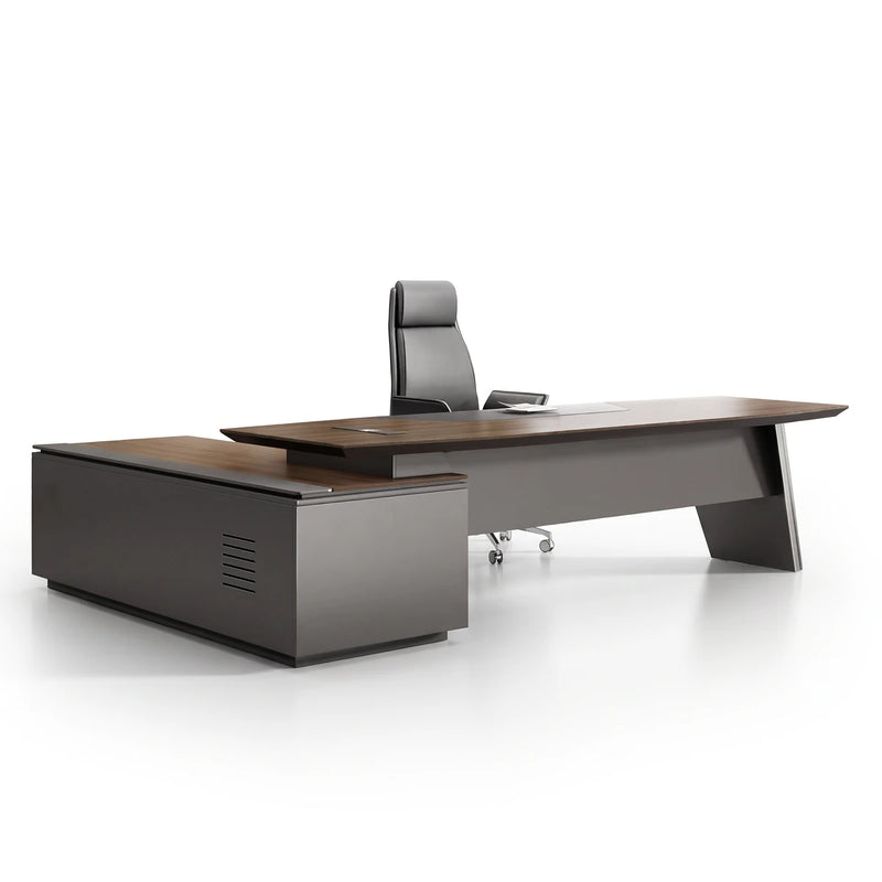 Finley desk profile with vented pedestal, studio view