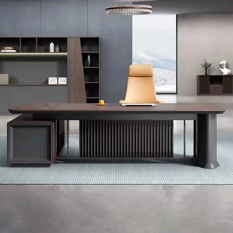 Colmar desk in a slate-gray CEO office with tan chair
