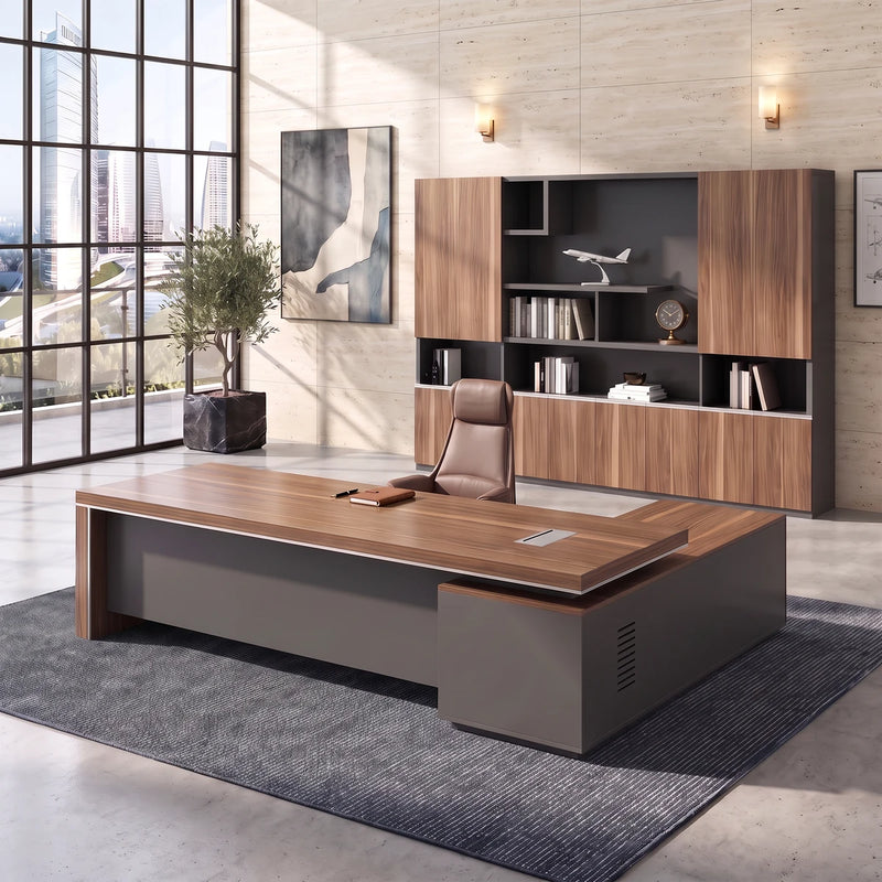 Belford desk straight on in a limestone tower office