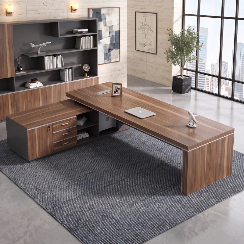 Belford desk from the user's side with return drawers, tower office