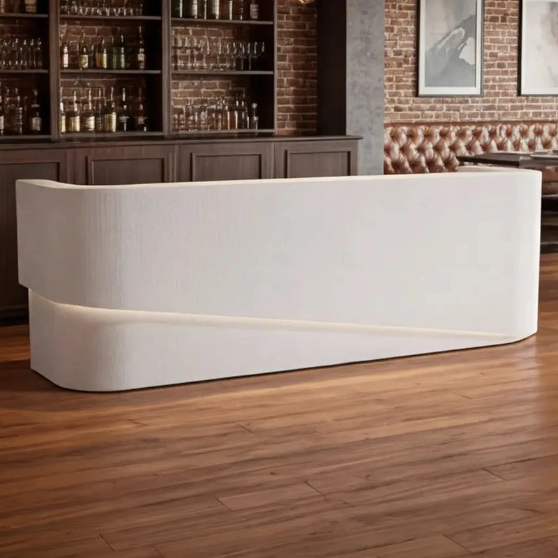 Sorelle hostess desk, left configuration, in a brick-walled bar