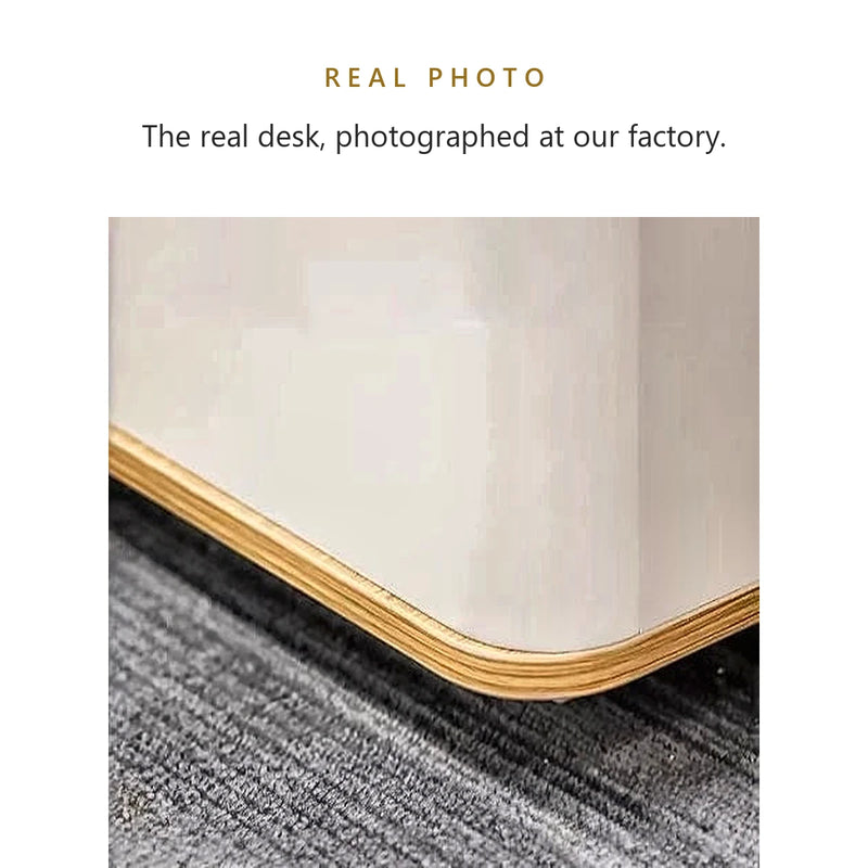 Real photo of the Halsey desk's rounded corner at our factory