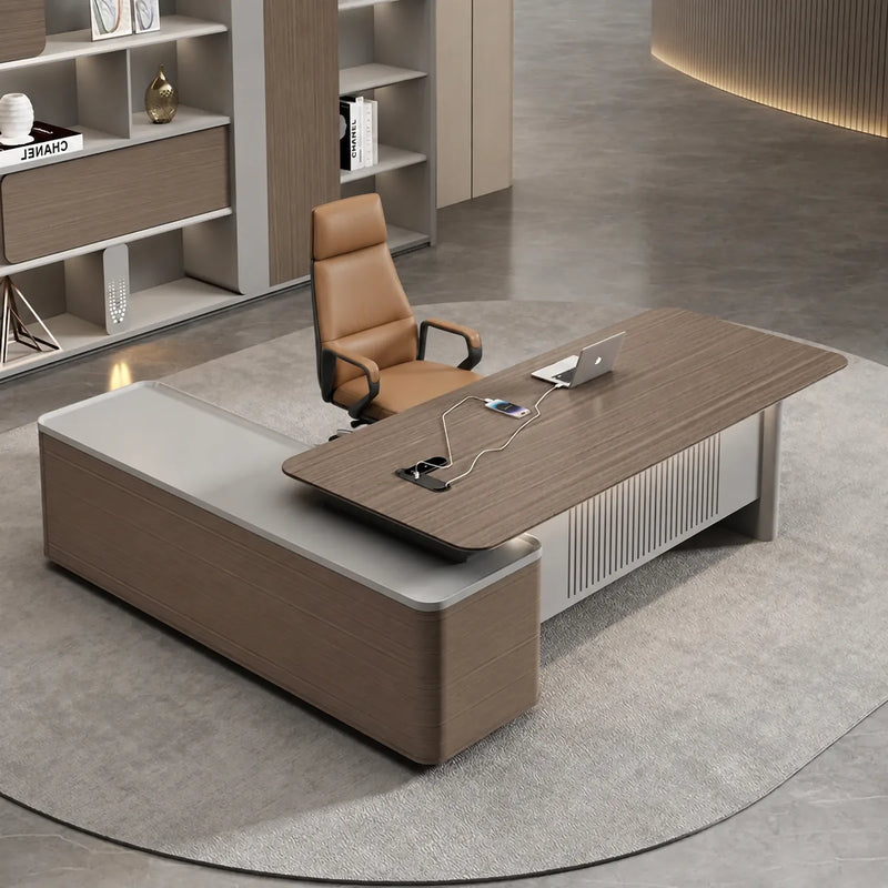 Sayers desk, right return, in a curved cream office