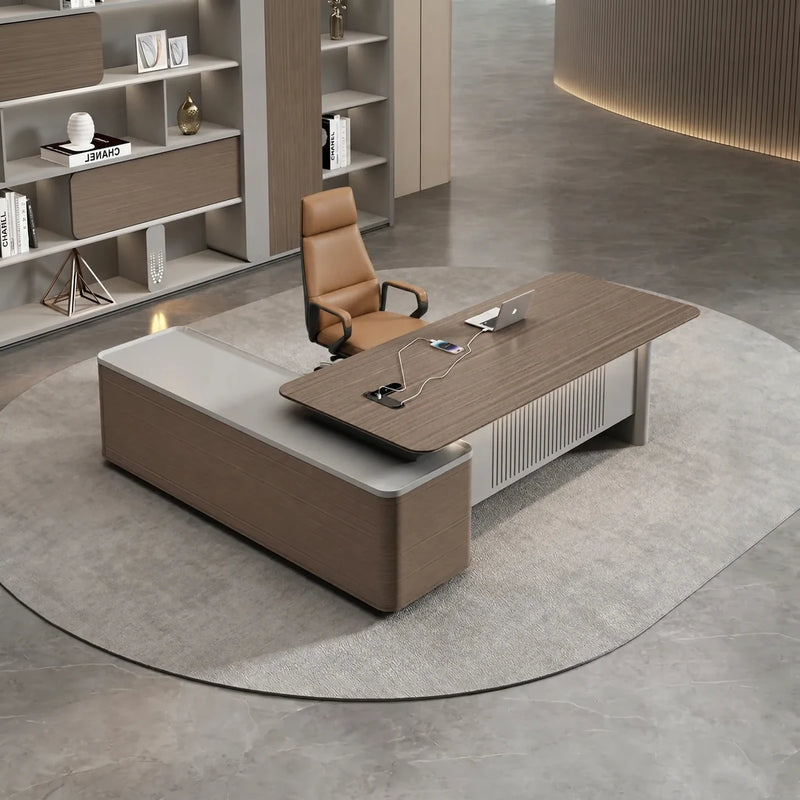 Sayers desk, right return, in a curved cream office