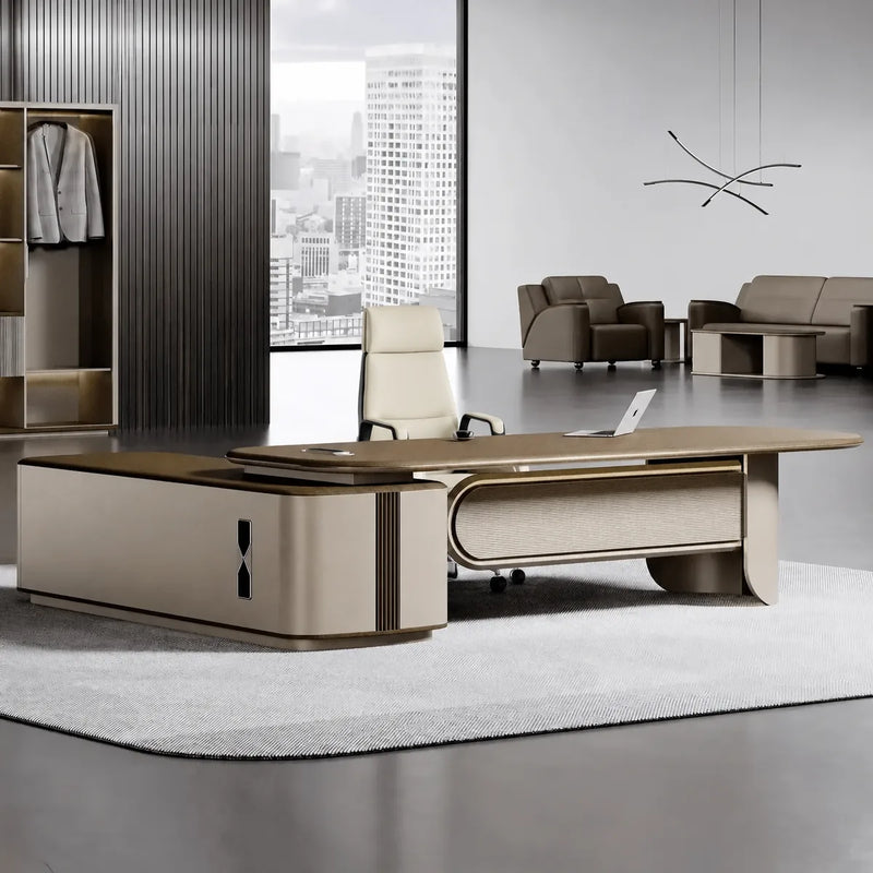 Secord desk, right return, in a curved executive office
