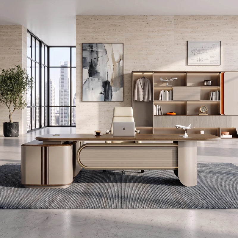 Secord desk in a stone tower office with a city view, photo 3