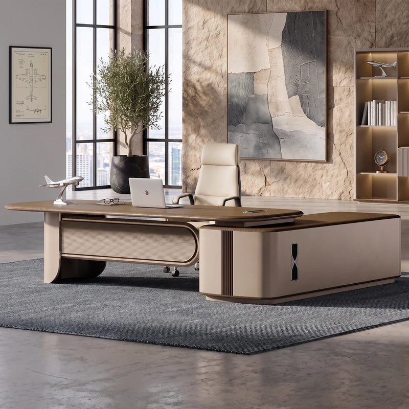 Secord desk, other return, in a stone tower office