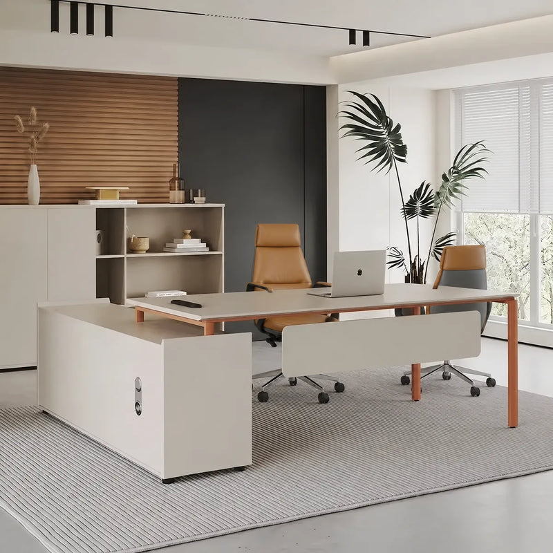 Selby desk, right return, palm beside the window
