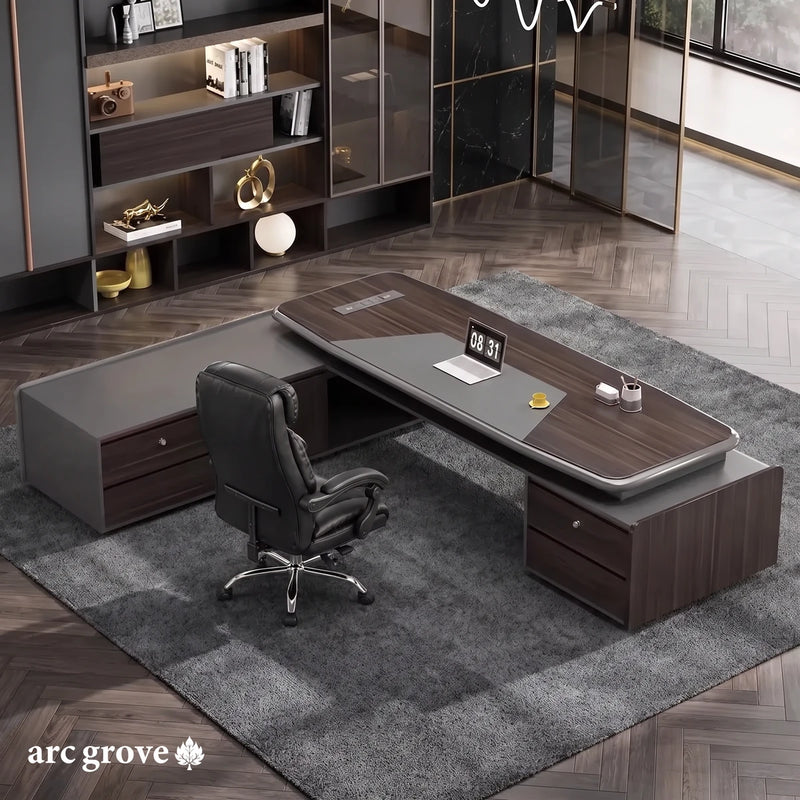 Stellan L-shaped desk from the user's side, seen from above