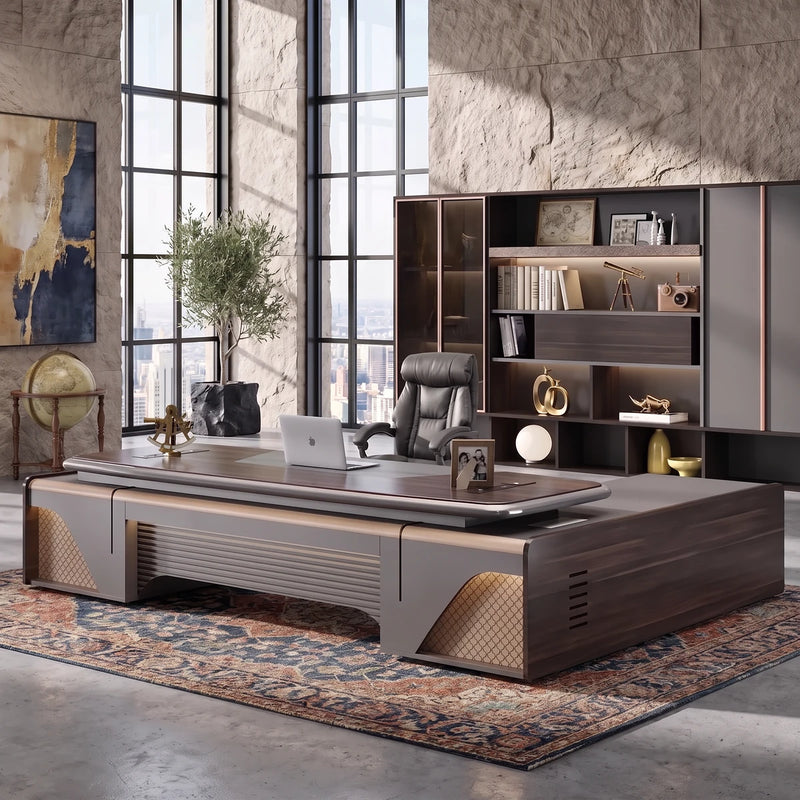 Stellan desk, other return, in a stone tower office