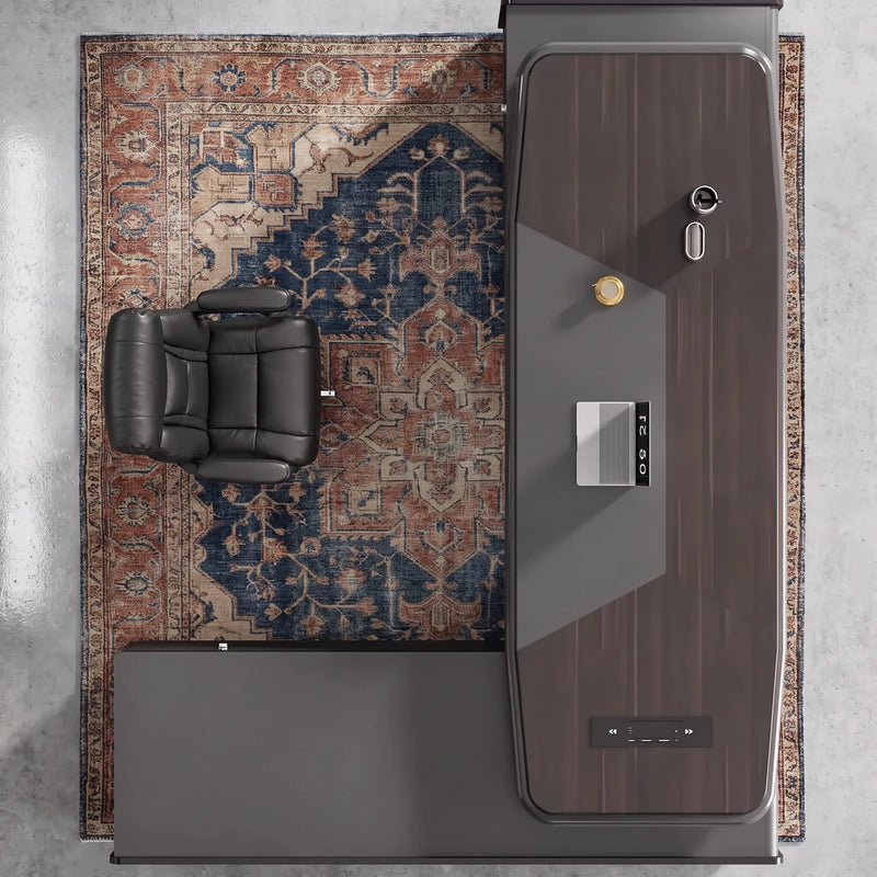 Stellan desk from above, other return, on a rug
