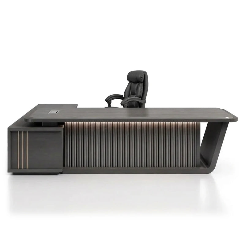 Sterling executive desk in midnight black with bronze fluted wrap