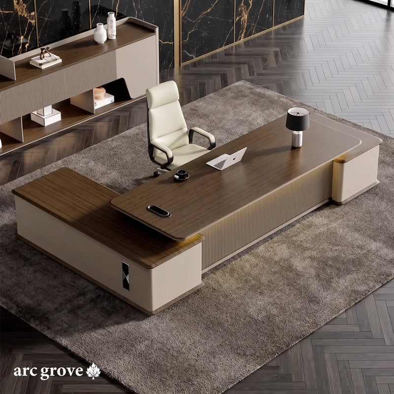 Sussex executive desk seen from above on a dark rug