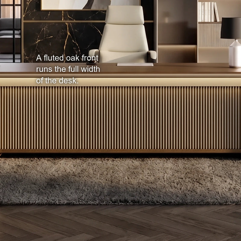 Close-up of the Sussex desk's fluted oak front