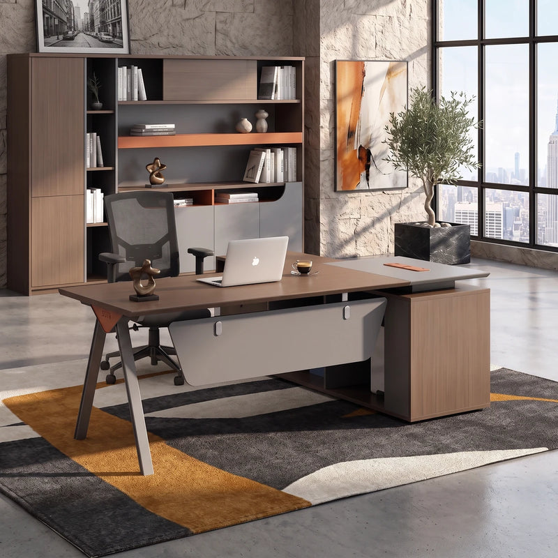 Tasker desk, other return, in a stone tower office