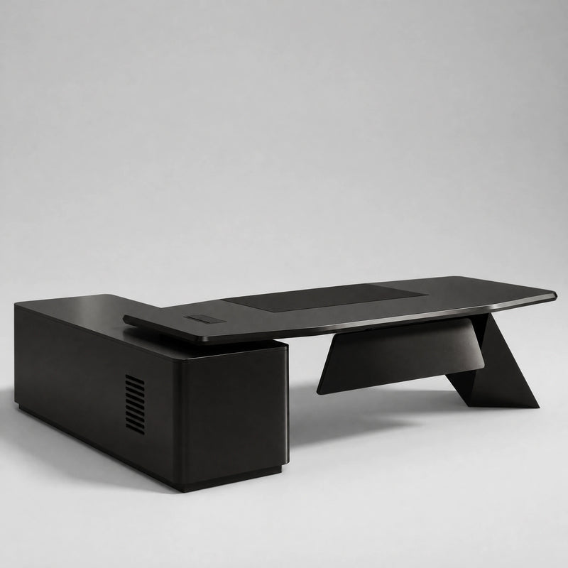 Turing · L-Shaped Executive Desk — Glossy Black, Right Return