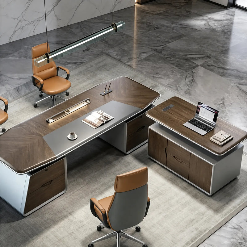 Velluto desk paired with mobile side desk, overhead