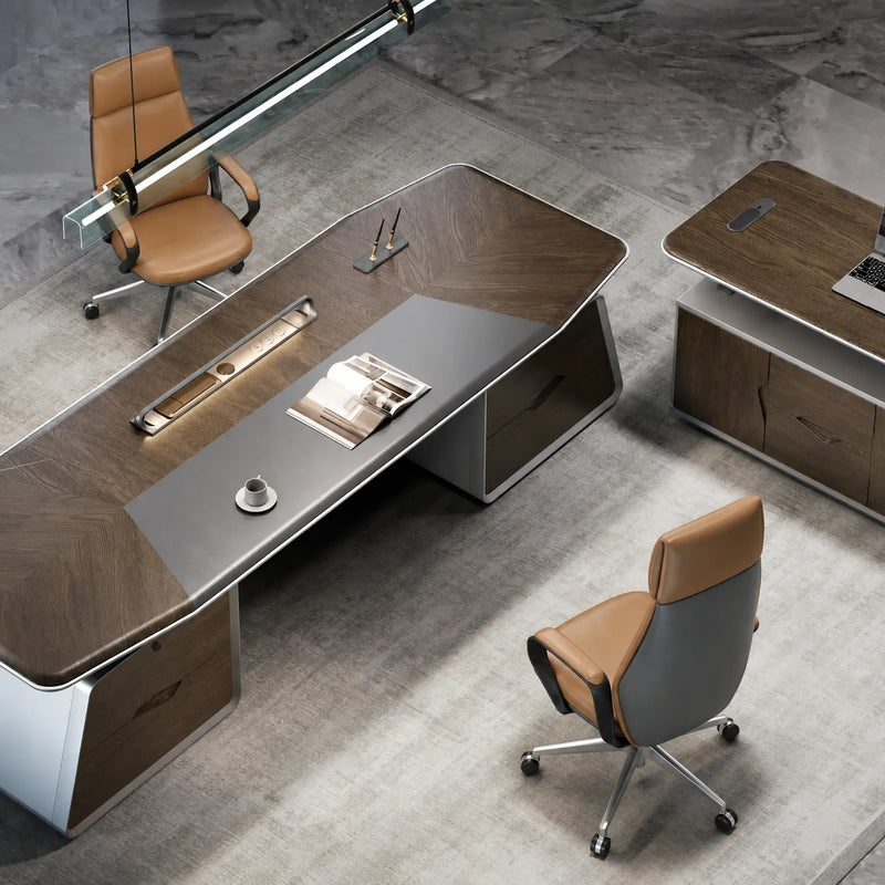 Velluto desk overhead, chevron top with leather pad