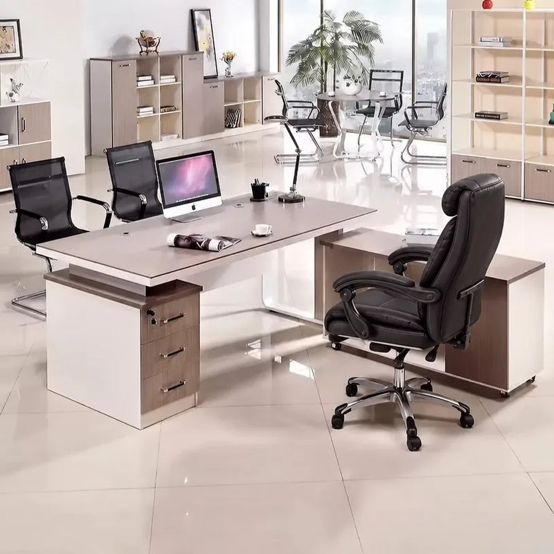 Vesper desk with keyed pedestal drawers under the top