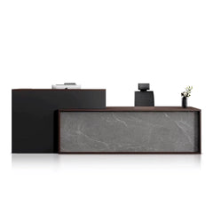 Escritorio de recepción rectangular Vicente de 79 a 110" en color gris con acabado brillante | AF JY-SYE01