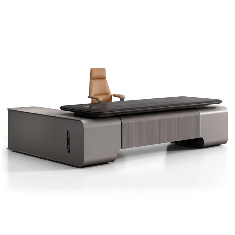 Canon luxury executive desk in gray with dark textured woodgrain top