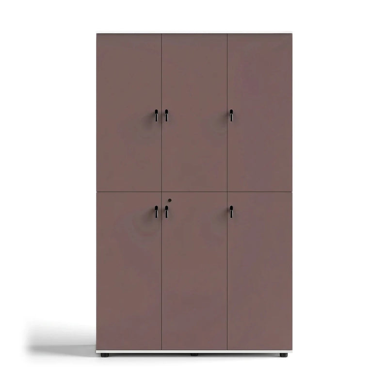 Valden 4′ (48-inch) closed office cabinet, six clay pink doors in a white carcass, front view