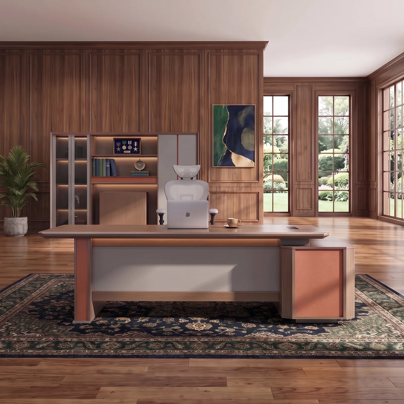 Walsh large desk with return cabinet in a dusk lounge office