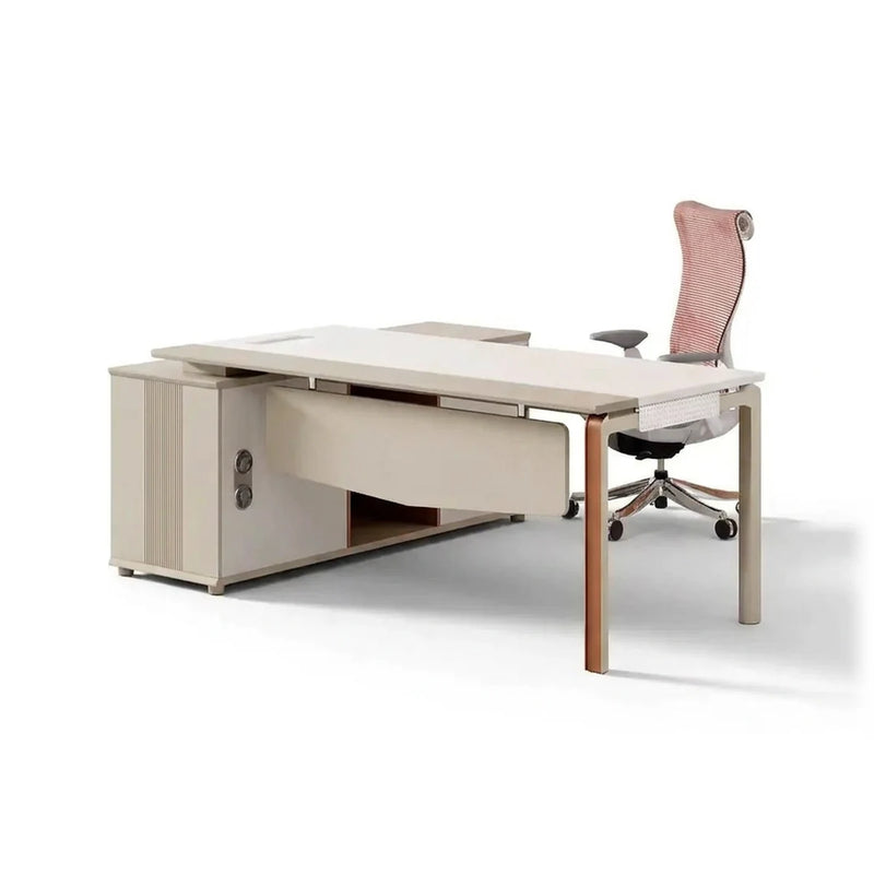 Westney desk in birch beige with white top and copper legs
