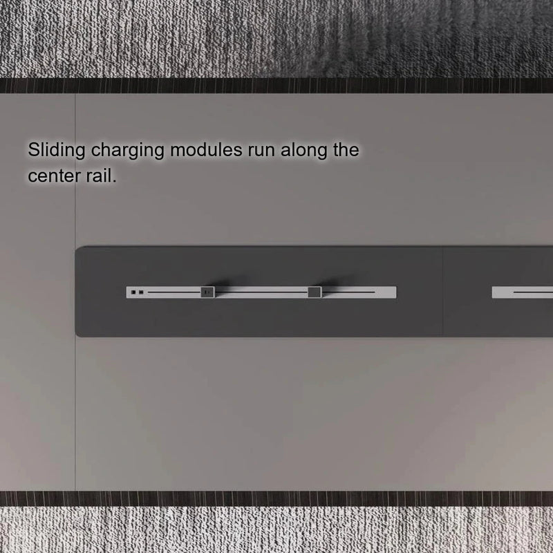 Top-down close up of the Zenith black center rail with sliding charging modules